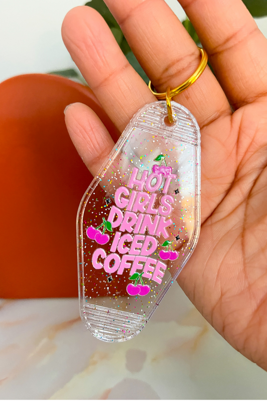 Hot Girls Drink Iced Coffee Motel Keychain